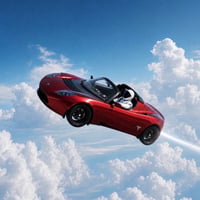flying tesla roadster