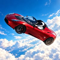 Flying Tesla Roadster