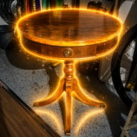 Small round wooden table.