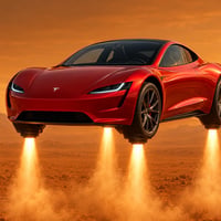 flying tesla roadster