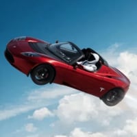 flying tesla roadster