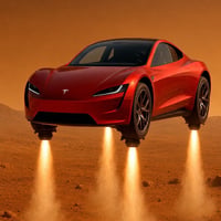 flying tesla roadster