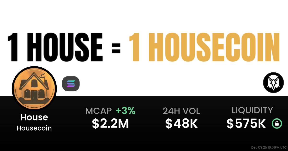 House $0.04973 - Housecoin / SOL on Solana / PumpSwap - DEX Screener